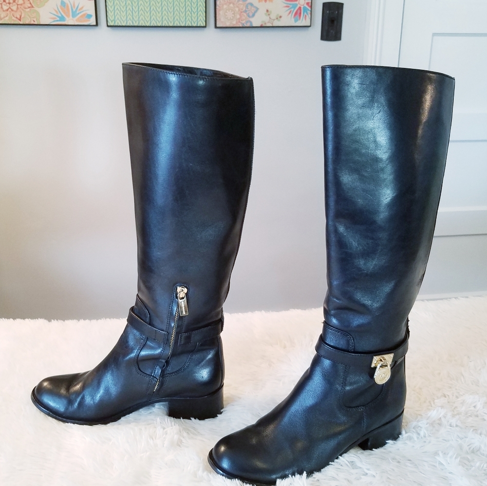 Michael Kors 7 Leather Riding Boot Knee High Tall Boot Low Heel